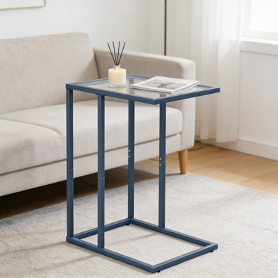 Table de bout en forme de C avec plateau en verre trempé et structure en métal - Table d'appoint peu encombrante pour canapé, lit ou salon
