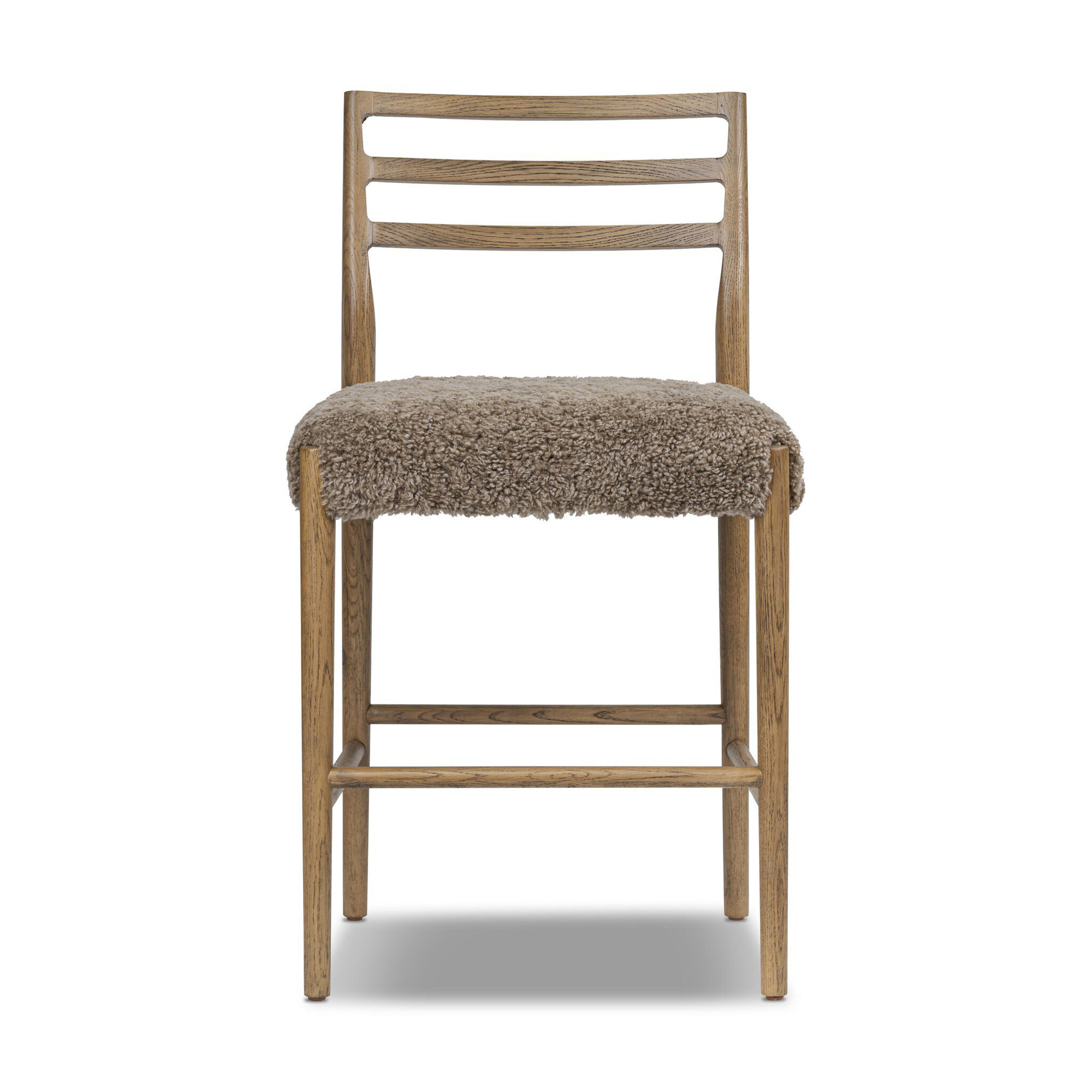 Lindyn Stool, Taupe Shearling, Counter Stool (26.25" Seat Height), Smoked Oak