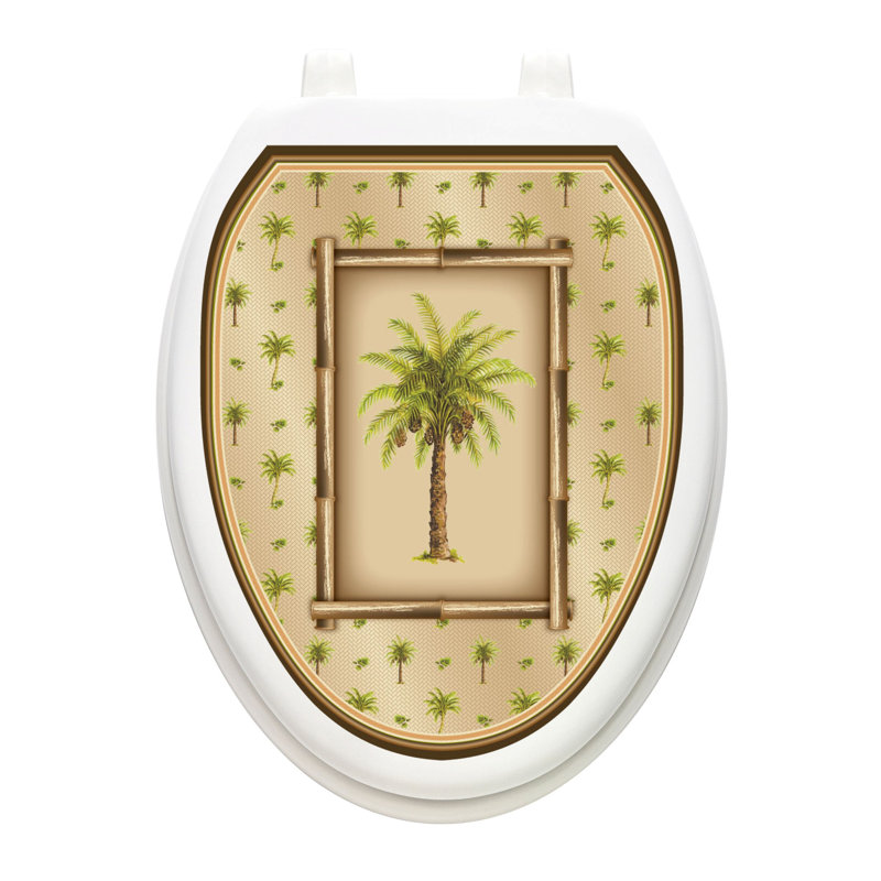 Décalcomanie de siège de toilette Coastal Palm Tree - Couvercle de vinyle statique, Allongé