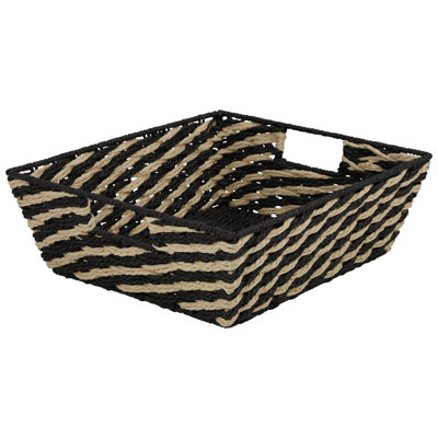  Striped Woven Basket In Black