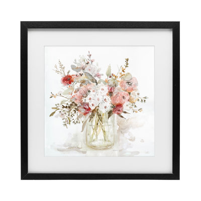 Soft Blush Botanical Bouquet Framed Print Under Glass, design by Carol Robinson