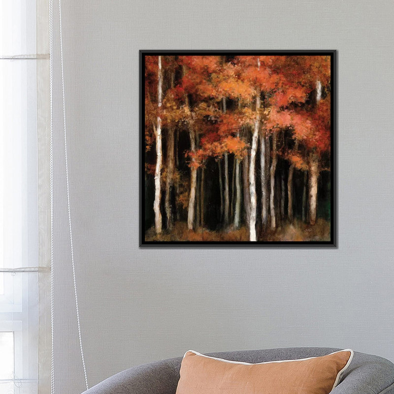 " October Woods " by Julia Purinton, 18" H x 18" W x 1.5" D, Black Framed Canvas, No Matte