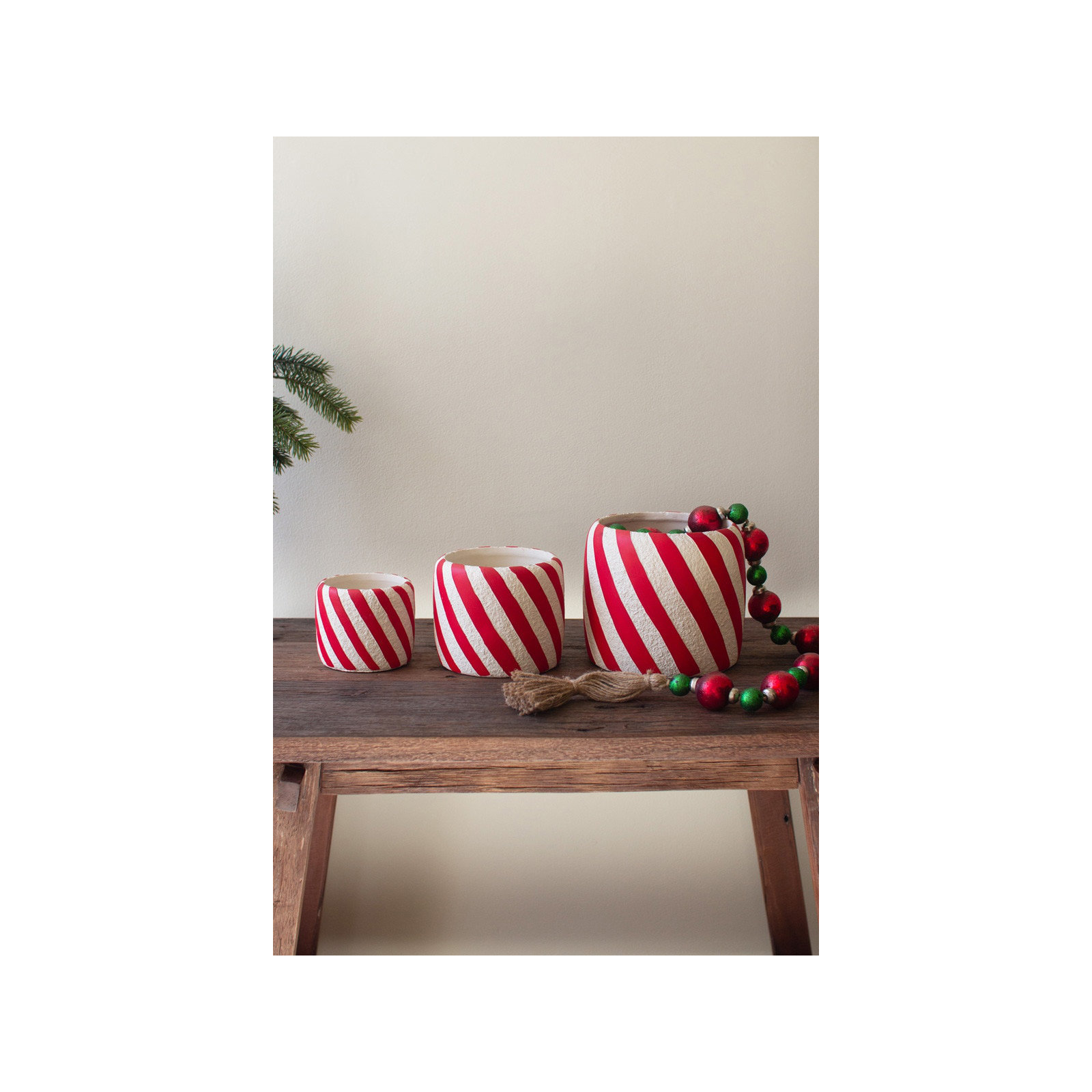 SET OF THREE CONCRETE CANDY CANE PLANTERS
