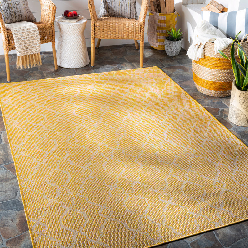 Tapis jaune à motif géométrique Brimberry, Rectangle 5 pi 3 po x 7 pi