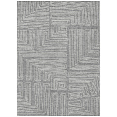 9' X 12' Gray And Ivory Geometric Washable Indoor Outdoor Area Rug