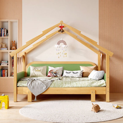 Whimsical Twin Treehouse Bed with Cushioned Rails - Playful Kids' Sleep and Adventure Zone