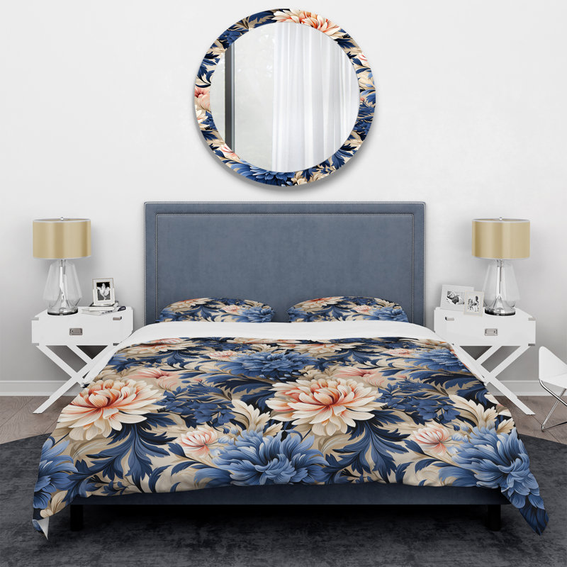 Ensemble de housse de couette bleu et beige Artful, Housse de couette pour très grand lit et 2 très