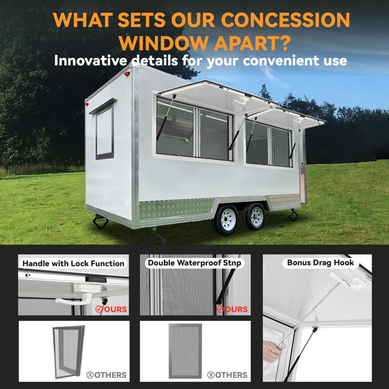 Concession Window 36" W x 36" H, Food Truck Service Window with 2 Horizontal Sliding Screen Windows & Awning Door, Aluminum Alloy Serving Window for Food Trucks