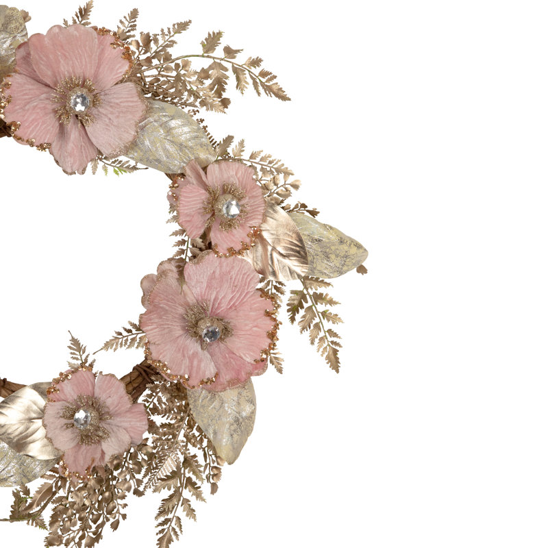 Champange and Pink Flower Wreath 24-Inch Unlit
