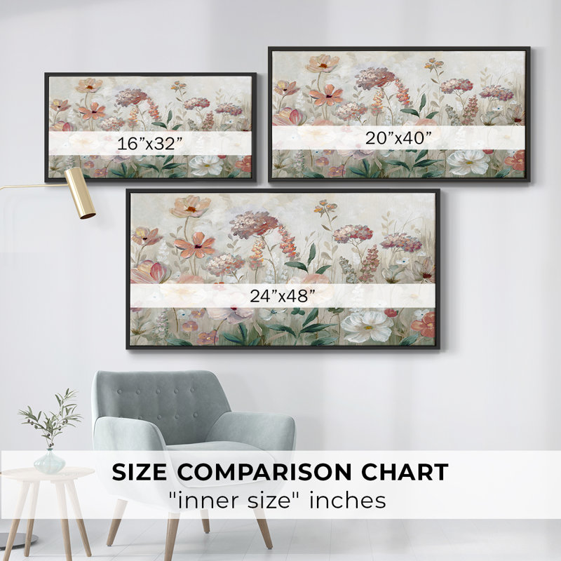«Field of Spring» - Toile tendue avec châssis encadré - Prêt à être accroché, Noir, H 21 po x l 41 po