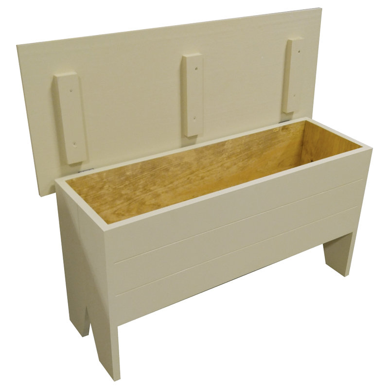 Banc de rangement en bois massif Kalki, Crème, H 18,5 po x l 36 po x P 14,5 po