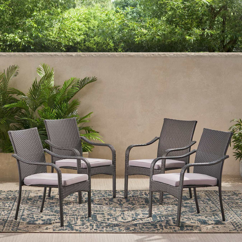 Ensemble de salle à manger d'extérieur en rotin avec 4 chaises, gris