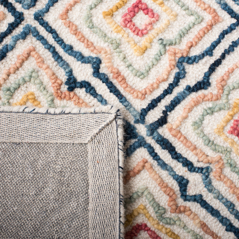 Rubalcava Hand Tufted Wool And Cotton Geometric Rug, Square 6'