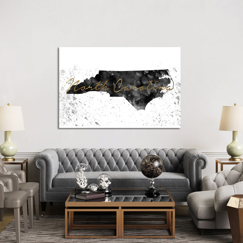 North Carolina Black And White Gold by WallDecorAddict - Wrapped Canvas Gallery-Wrapped Canvas Giclée