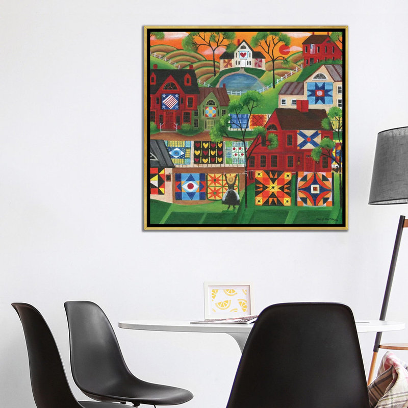 " Mama's Colorful Quilts " by Cheryl Bartley, No Mat, 37" H x 37" W x 1.5" D, Gold Framed Canvas
