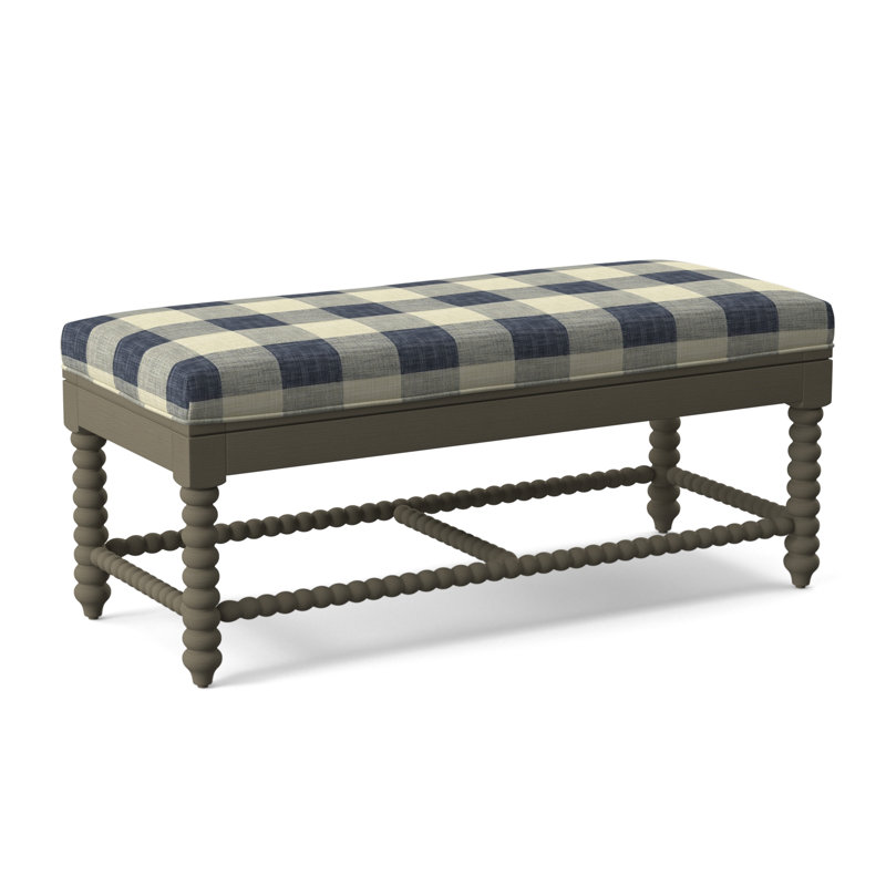 Lind Island Upholstered Bench, Sunbrella Beige Pinstripe; 6205-74, Stone Hearth Finish