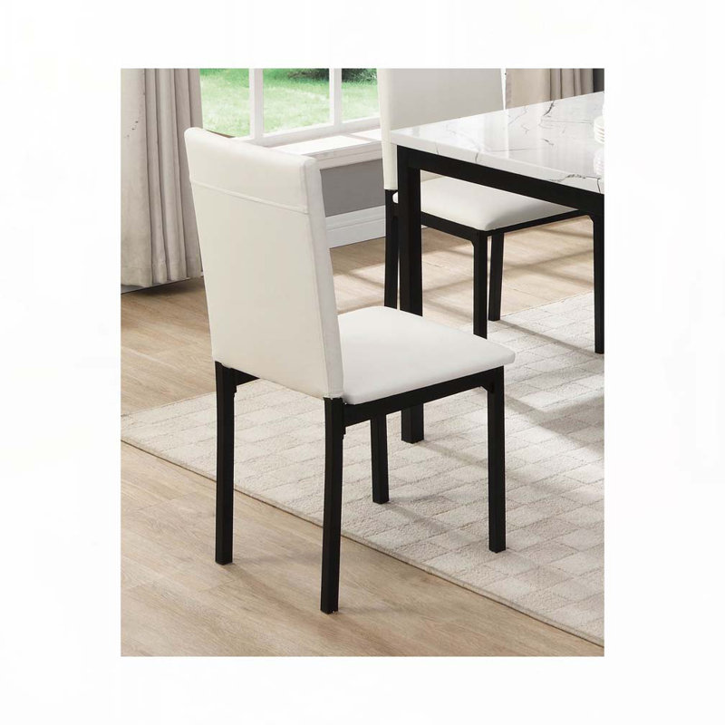 Ensemble de chaises de salle à manger rembourrées en similicuir avec dossier rembourré, pieds en métal, Blanc