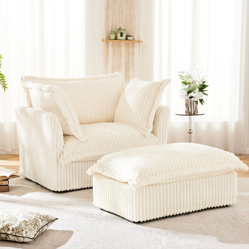 Fauteuil facile à assembler avec velours côtelé, Velours côtelé crème