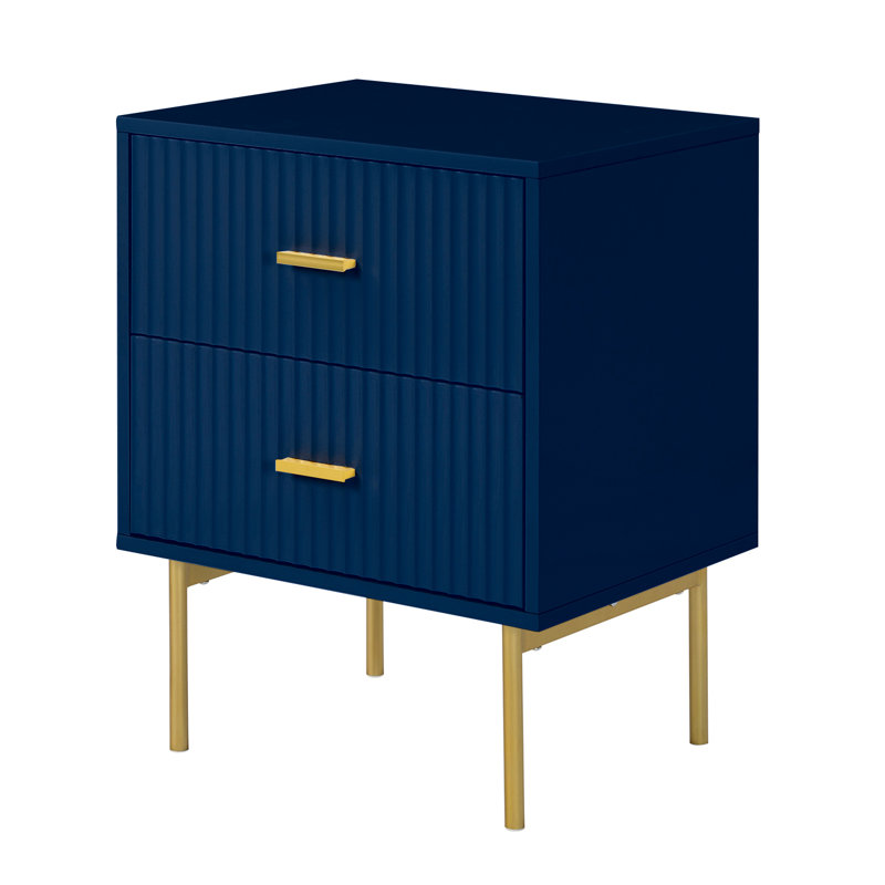 Alexandera 19.7" W 2-Drawer End Table with Metal Legs, Navy/Gold