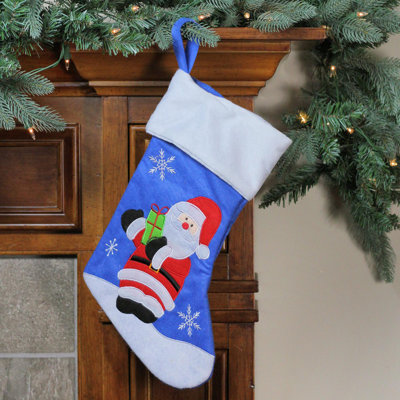 Chaussette de Noël 15 po bleue et rouge avec cadeau