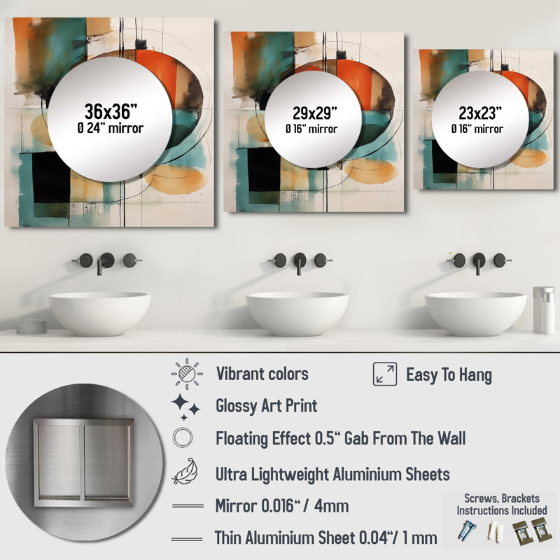 Jaquale - Miroir mural moderne géométrique pour salon, 23 po x 23 po