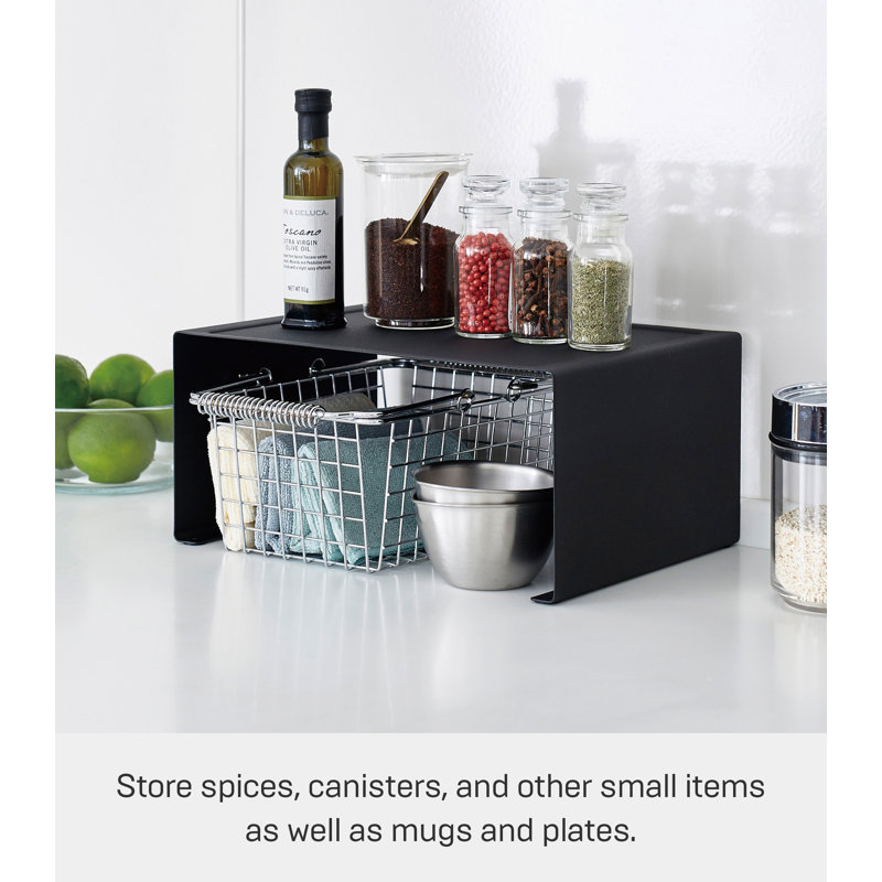 Sleek Black Steel Stackable Kitchen Organizer Shelf, 12" Wide