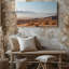 Toile, "Un vaste paysage désertique sous un ciel bleu pâle et doux avec un dégradé subtil, transition vers un beige chaud"-381078188