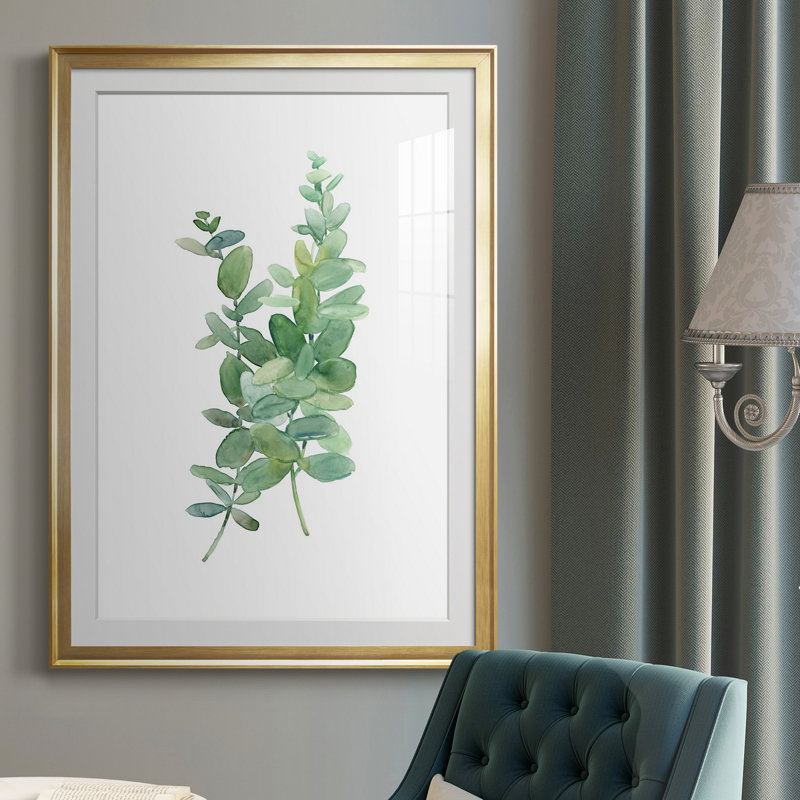 Eucalyptus I - Peinture sur toile encadrée, H 36,5 po x l 26,5 po x P 1 po, Or