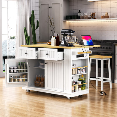 Grand îlot de cuisine 48 pouces avec 2 tabourets de bar (tabourets non inclus)