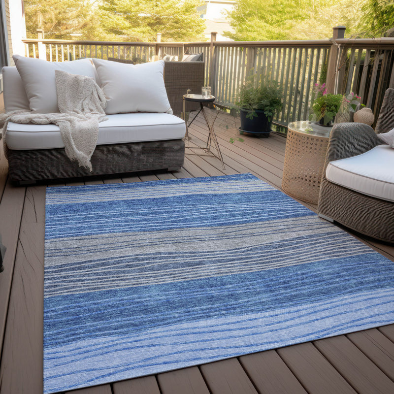 Washable Striped Indoor / Outdoor Rug, Rectangle 3' x 5'