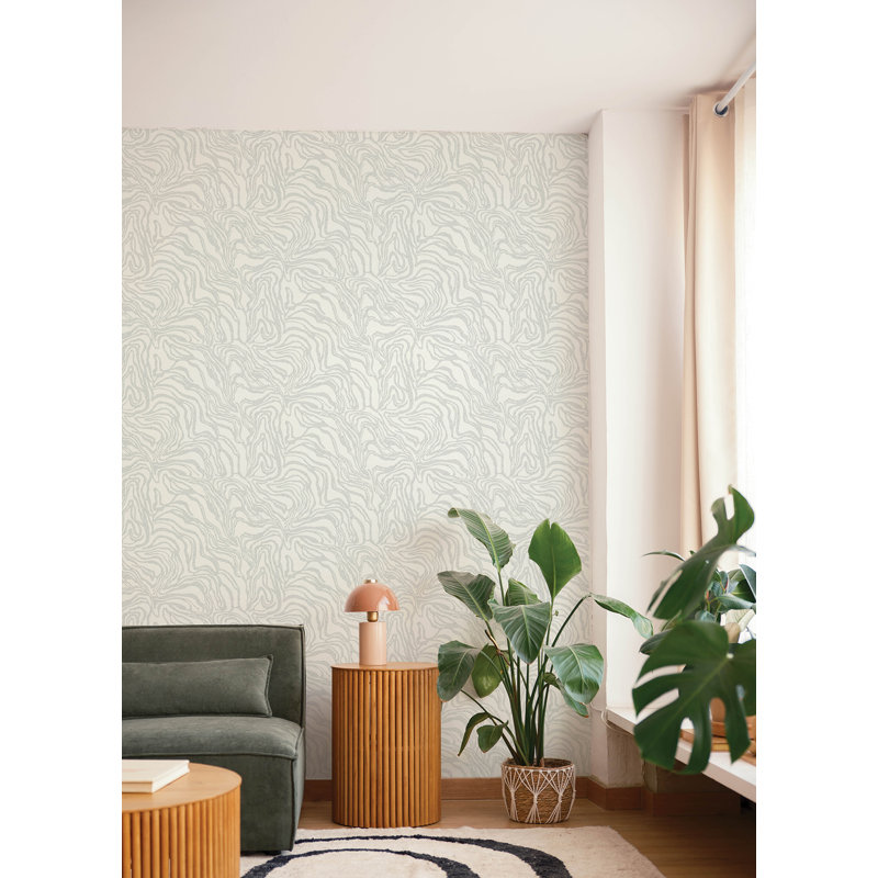 Massar Silver Modern Marbled Wallpaper, Silver