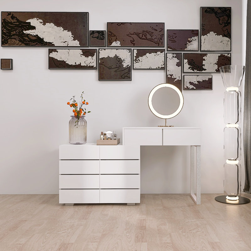 Extended Desktop 10 Drawers Chest Of Drawer Without Handle White Colour Vanity