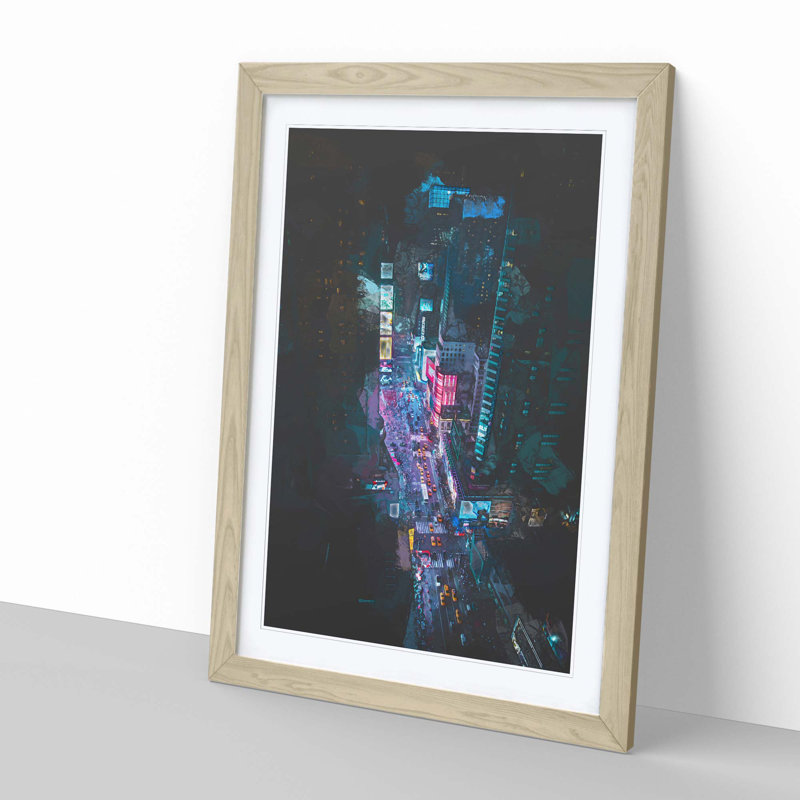 Looking at Times Square in New York in Abstract - Picture Frame Graphic Art Print, Oak, 76cm H x 50cm W x 2cm D