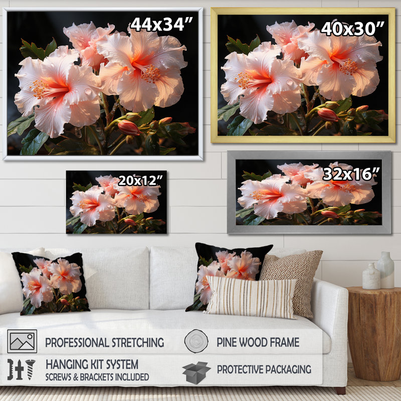 Hibiscus Romantic Impression I - Floral Canvas Wall Art, Toile tendue, H 12 po x l 20 po x P 1 po