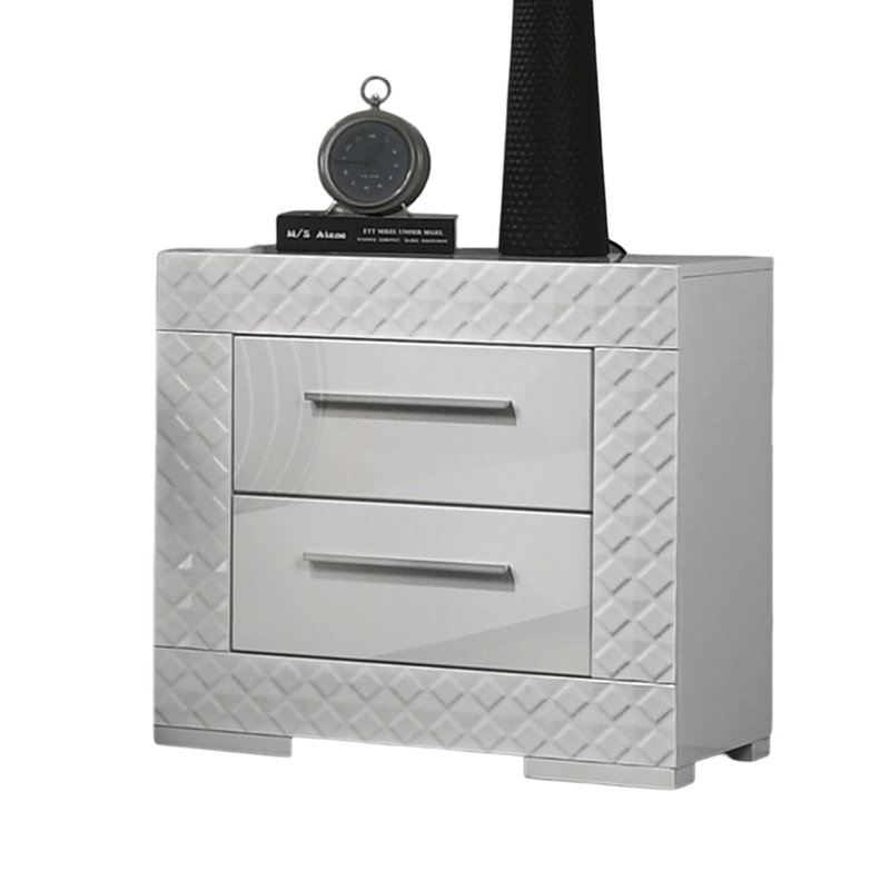 Gorgeous White 1Pc Nightstand High Gloss Finish Chrome Bar Handle Bedside Table Bedroom Furniture
