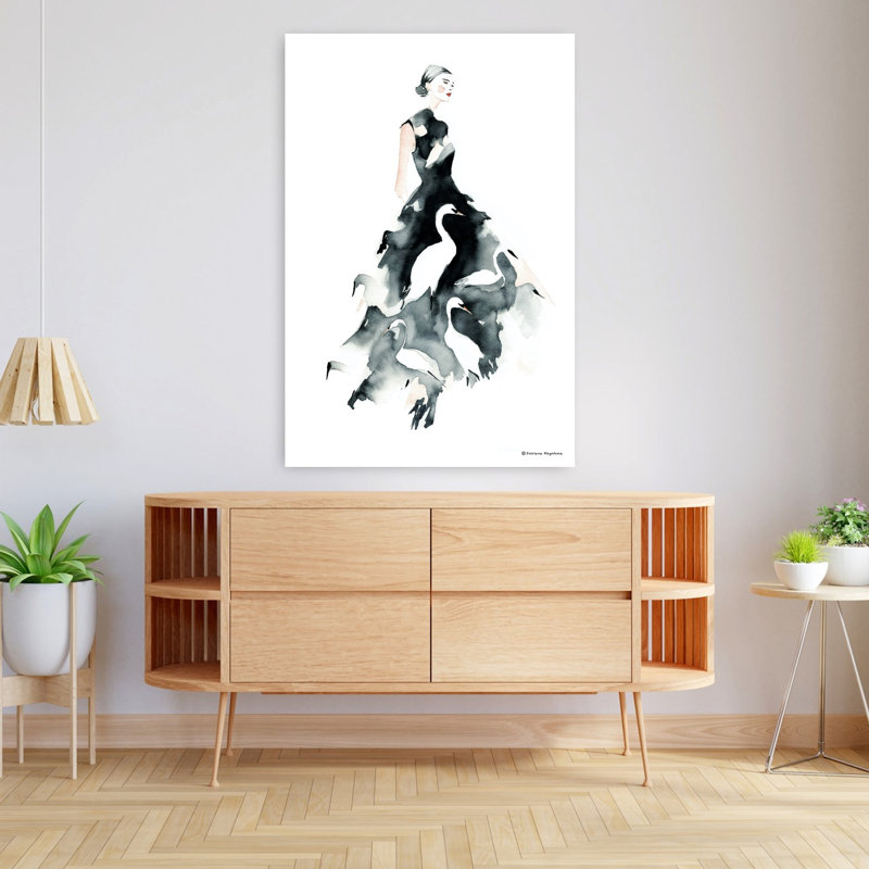 Glamour en délavé, art d'oiseau moderne et élégant, H 48 po x l 32 po