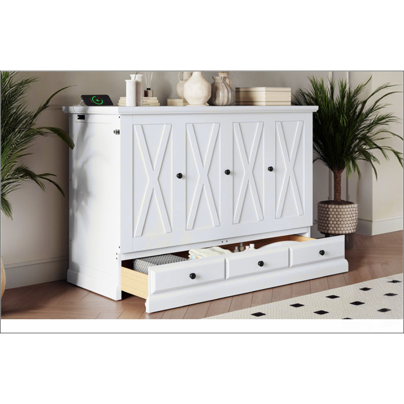 Armoire-lit avec commode en pin massif avec station de charge