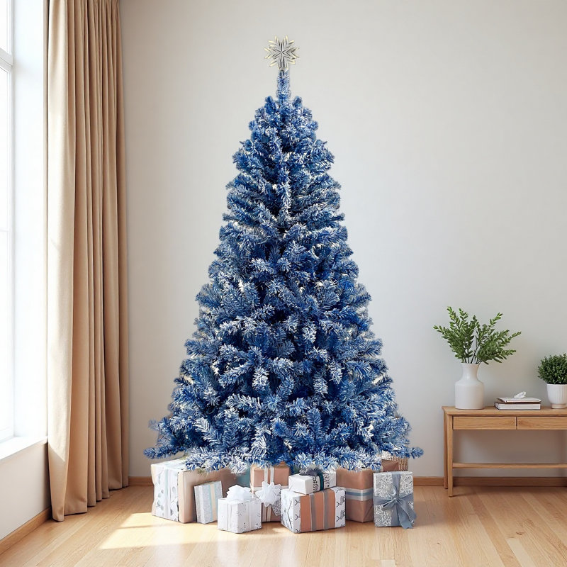 Sapin de Noël artificiel à charnière pré-éclairé 6 pi, arbre de Noël artificiel enneigé enneigé avec 750 branches de Noël