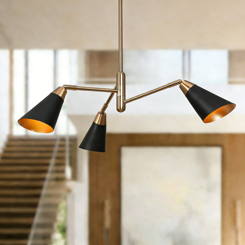 Lustre linéaire moderne à 3 lumières Dalisia, Noir mat / laiton