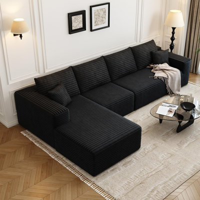 Canapé modulaire Boneless de 135,4 po avec méridienne en L et méridienne en forme de L, canapé rembourré minimaliste moderne pour le salon, canapé d'angle à assise profonde, aucune méridienne d'assemblage requise (méridienne orientée vers la droite)