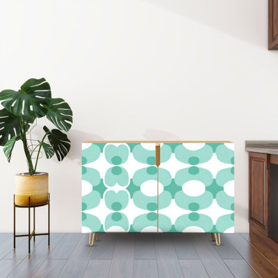 Sideboard Buffet Cabinet with Storage Checkerboard seamless geometric shaped flowers Colorful retro style with 2 Doors for Living Room and Kitchen