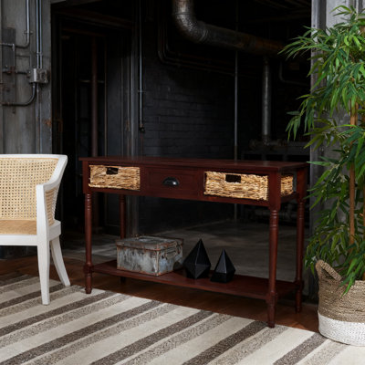 3-Drawer Storage Console Table, Classic Cherry Finish Wooden Entryway Sofa Table With Drawers For Living Room And Den