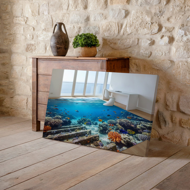 Toile, une superbe scène intérieure mettant en vedette un art mural hyperréaliste représentant un monde sous-marin ensoleillé où une toile
