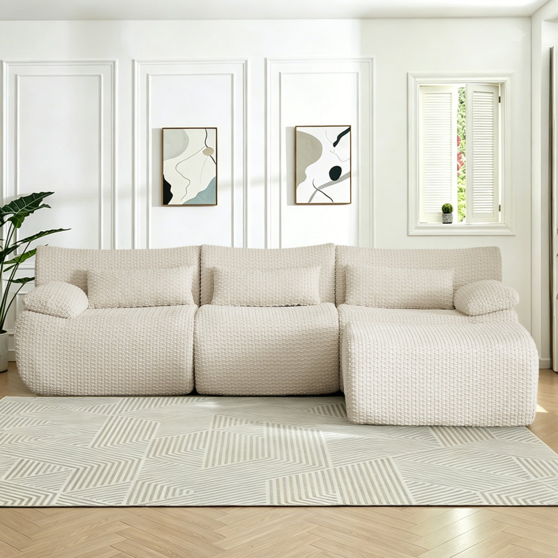 Boneless Chifley L-Shaped Modular Sectional, Cloud Couch with 1 Ottoman, Beige Corduroy