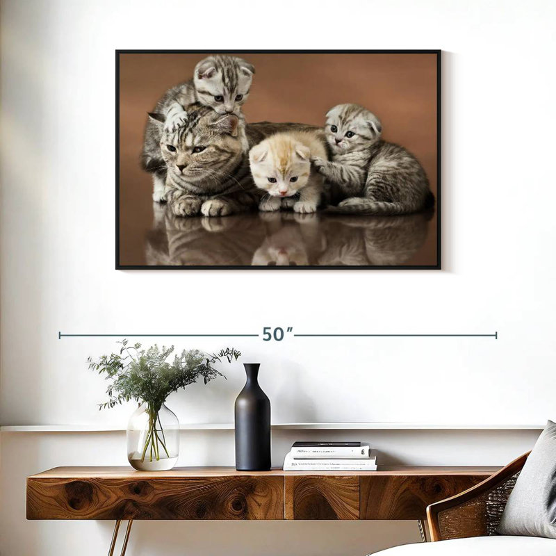 Cat Family, Floating Frame Black, 37" X 25"
