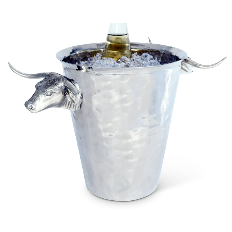 Hammered Stainless Steel Ice Bucket with Long Horn Steer Handles