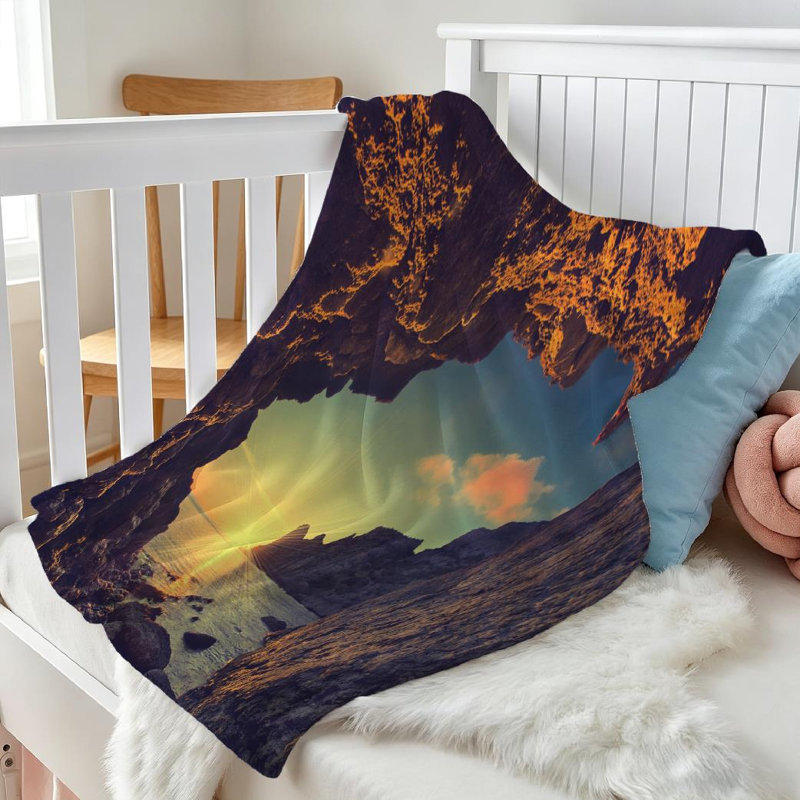 Jeté en flanelle transparente ultra douce en flanelle, imprimé coucher de soleil rétro sur une face, Throw 30" x 40"