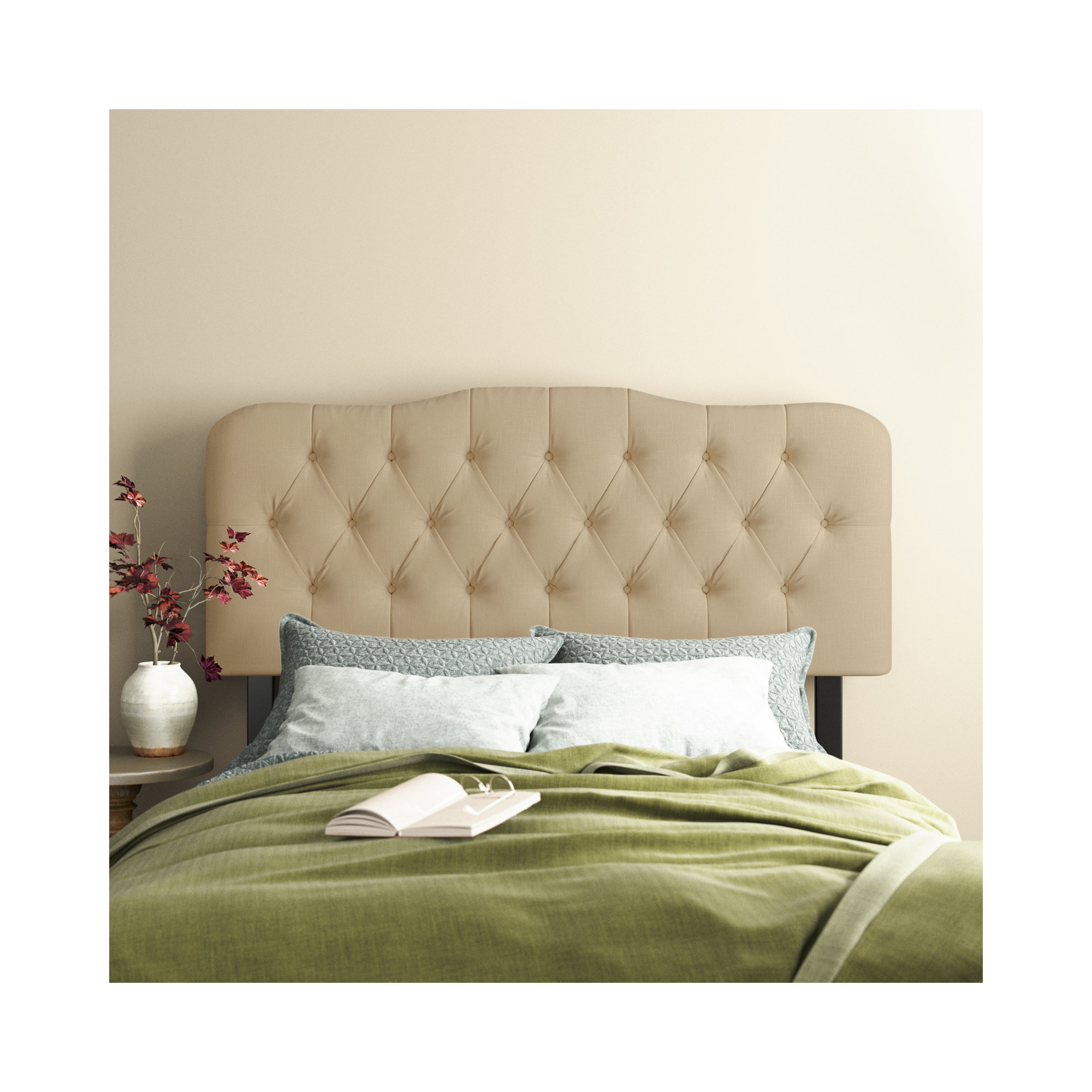 Rodan Upholstered Headboard, Classic Sandstone Linen, Queen