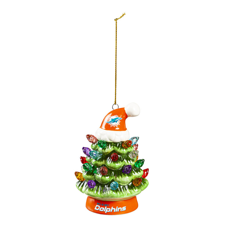 Ornement en forme d'arbre de Noël en céramique à DEL 4 po avec chapeau de père Noël, Miami Dolphins