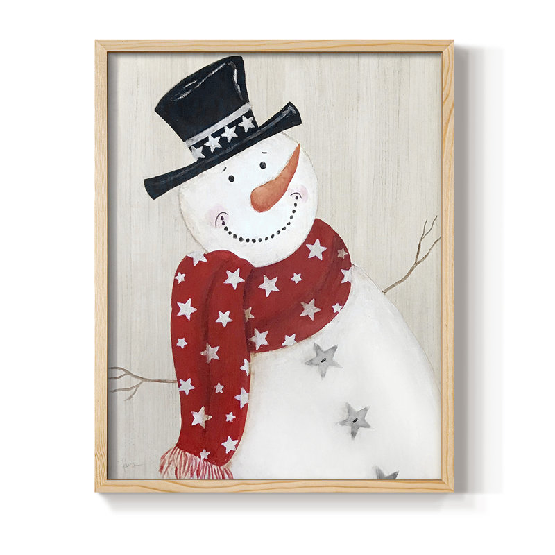 Festive Snowman I, reproduction encadrée - bois massif, H 21 po x l 17 po